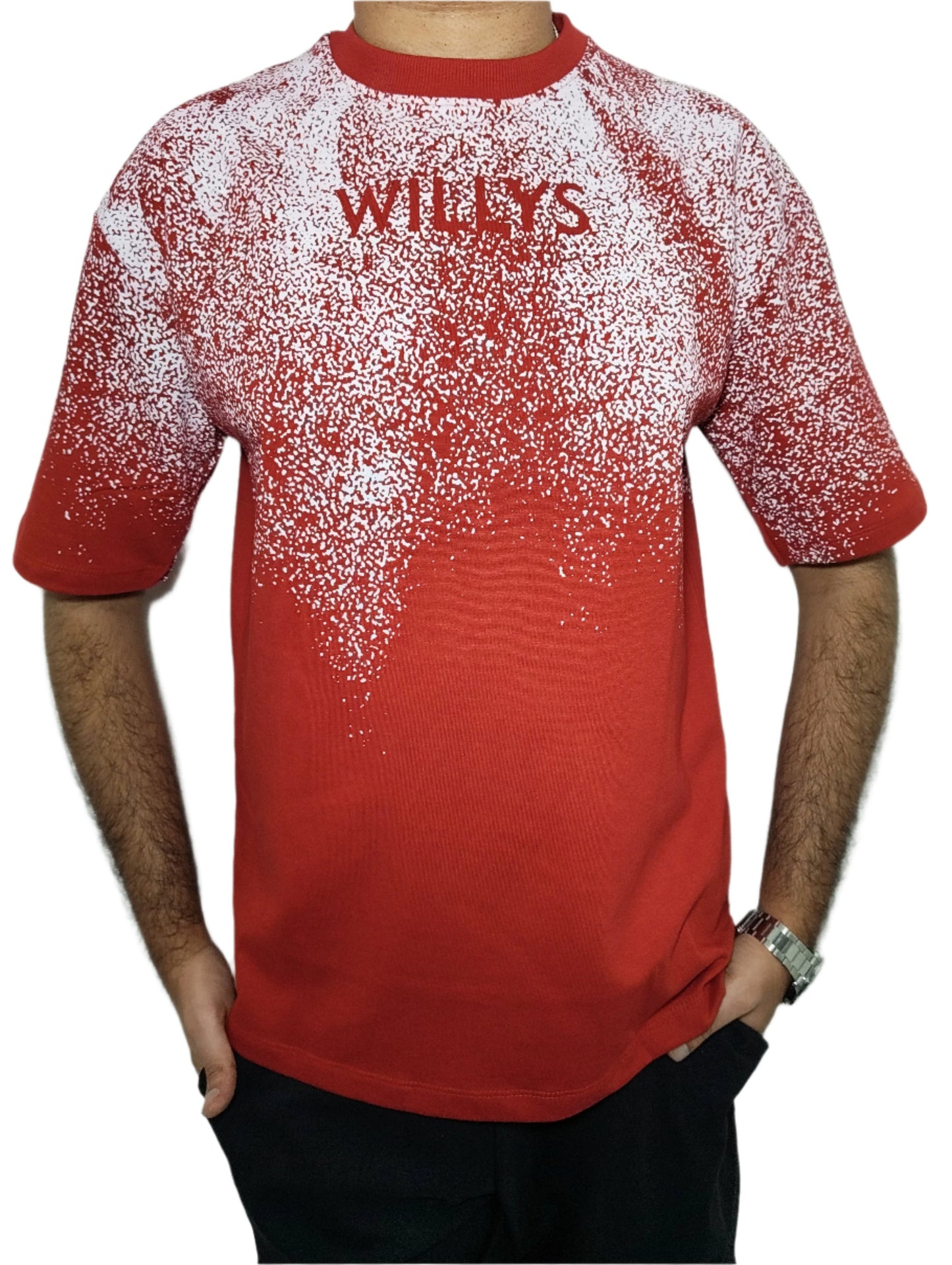 HARK WILLYS UNISEX SPRAY PRINT DROP SHOULDER T-SHIRT RED