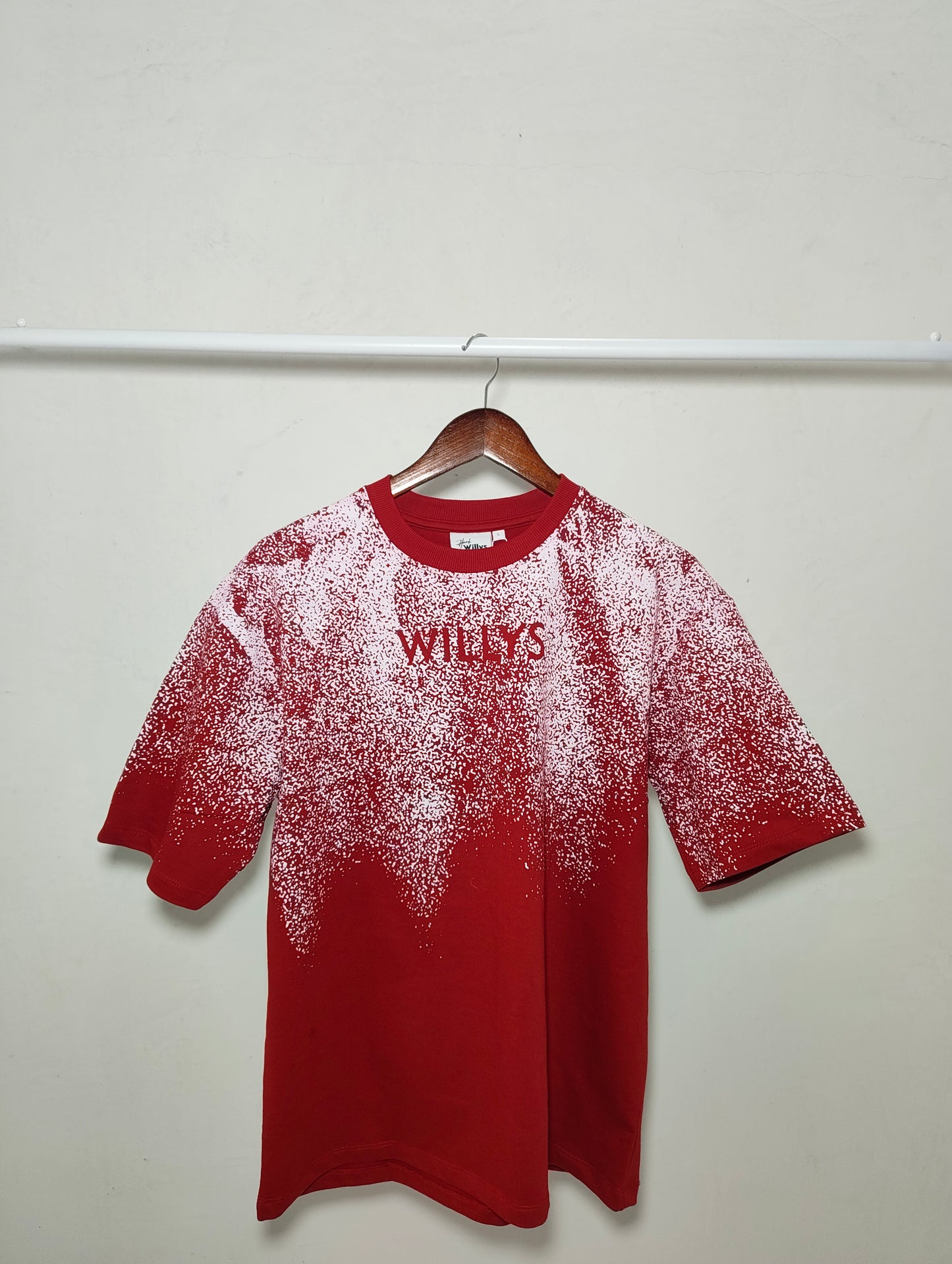 HARK WILLYS UNISEX SPRAY PRINT DROP SHOULDER T-SHIRT RED