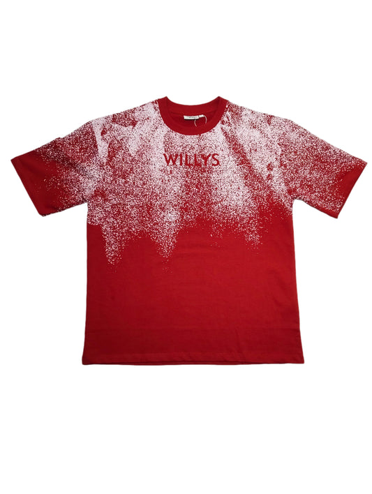 HARK WILLYS UNISEX SPRAY PRINT DROP SHOULDER T-SHIRT RED